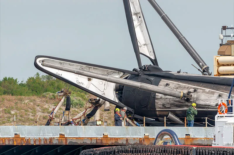 The post-flight collapse largely damaged the historic SpaceX booster.